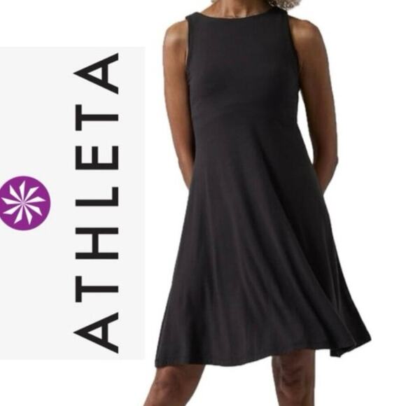 ATHLETA DRESS SANTORINI THERA SZ XXL BLACK VERSATILE MINIMALIST MODAL/SPANDEX - Picture 1 of 15